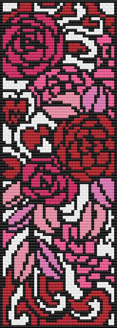 A stitched preview of the free counted cross stitch pattern "Valentine Bookmark" by Stitch Wit