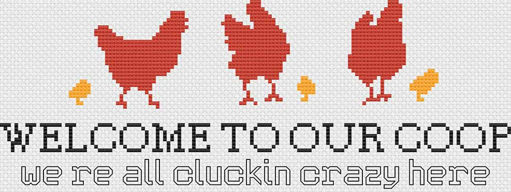 A stitched preview of Welcome To Our Coop: Counted Cross Stitch Pattern and Kit by Stitch Wit