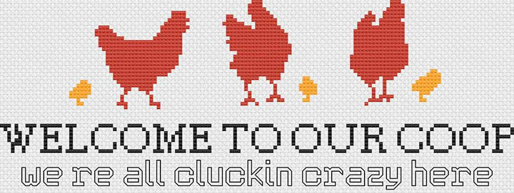 A stitched preview of Welcome To Our Coop: Counted Cross Stitch Pattern and Kit by Stitch Wit