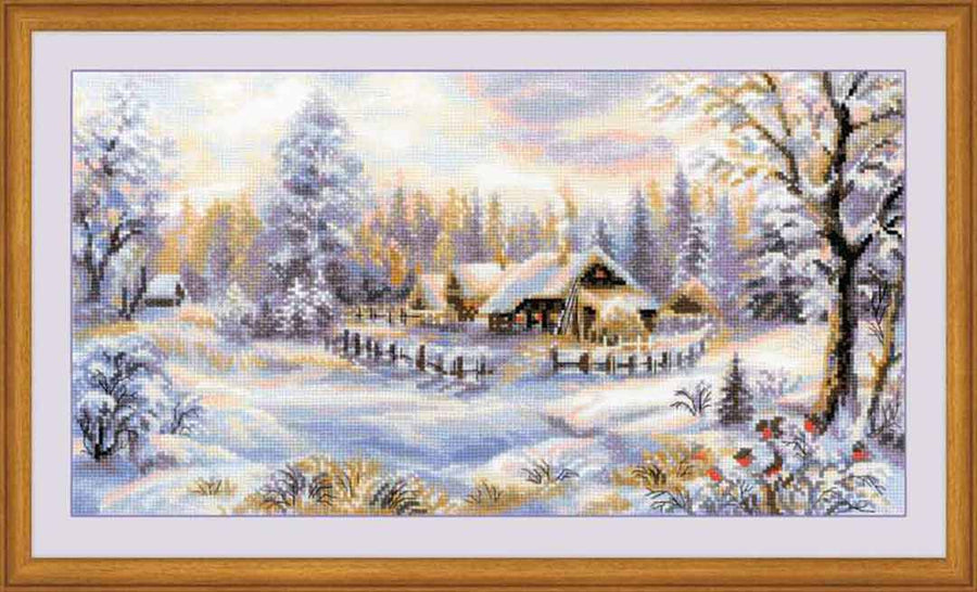 A stitched preview of Winter Evening Counted Cross Stitch Kit