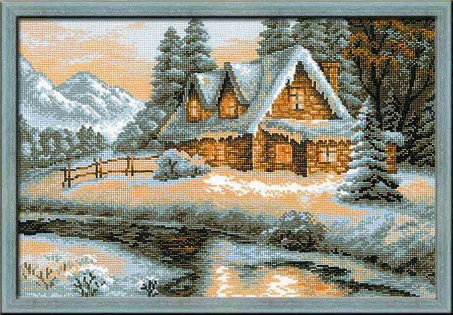 A stitched preview of Winter View Counted Cross Stitch Kit