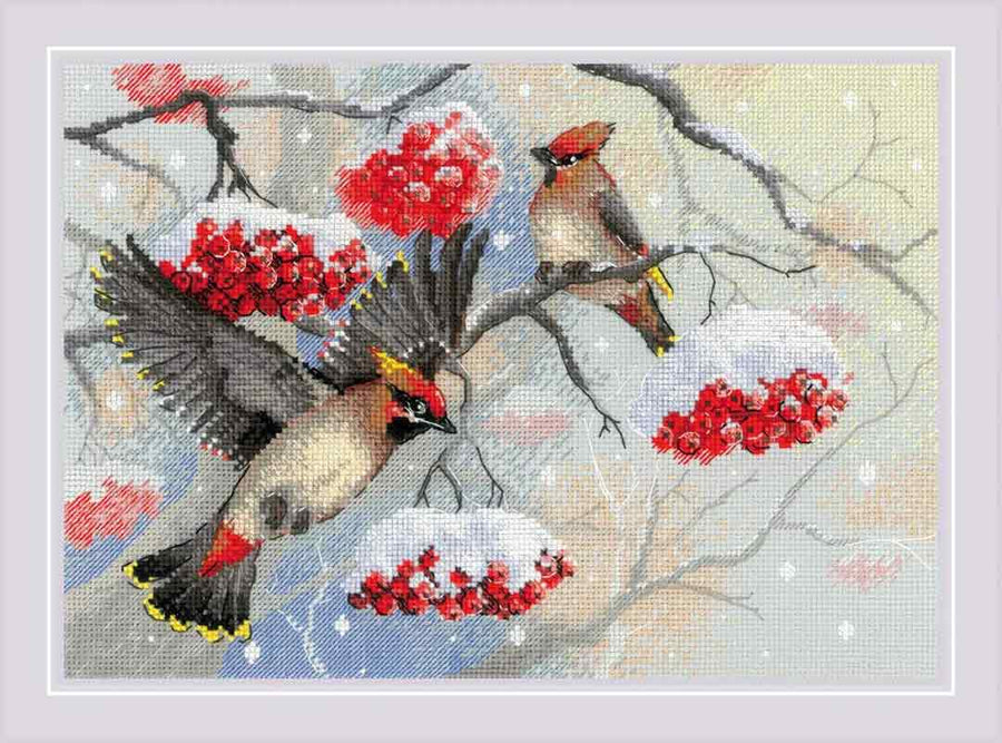 A stitched preview of Winter Whispers Counted Cross Stitch Kit