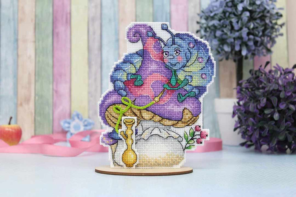 Stitched preview of Wise Caterpillar Plastic Canvas Counted Cross Stitch Kit