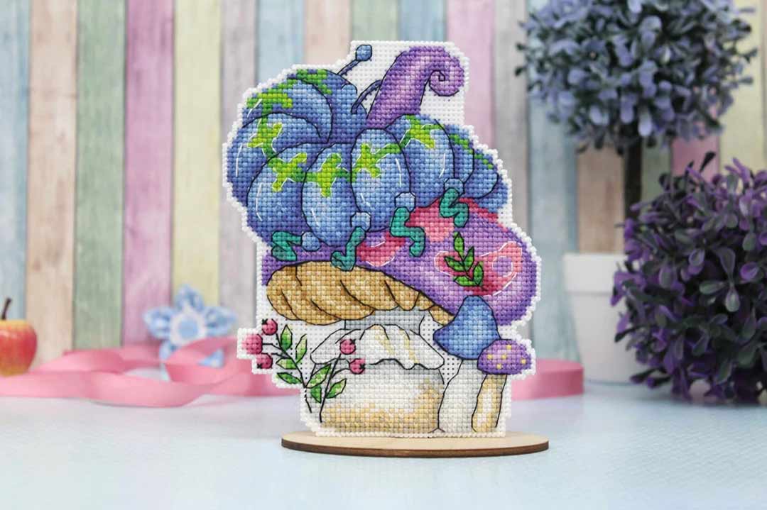 Stitched preview of Wise Caterpillar Plastic Canvas Counted Cross Stitch Kit