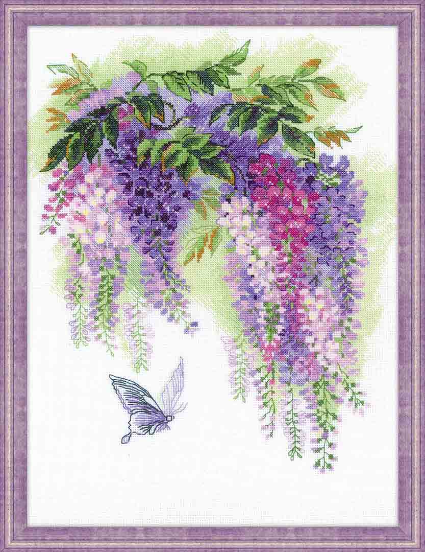 A stitched preview of Wisteria Counted Cross Stitch Kit