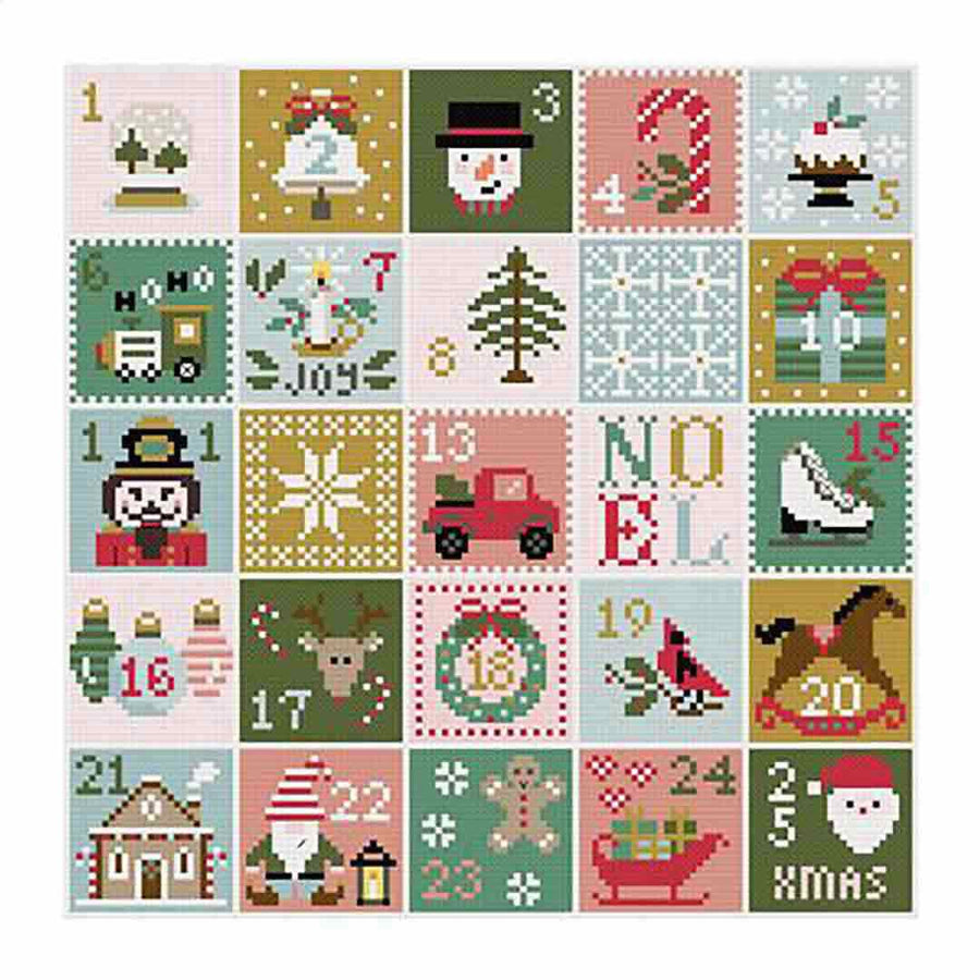 An image of a stitched preview of the counted cross stitch pattern XMAS Advent by Dear Sukie