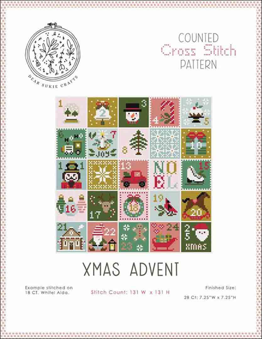 An image of the cover of the counted cross stitch pattern XMAS Advent by Dear Sukie