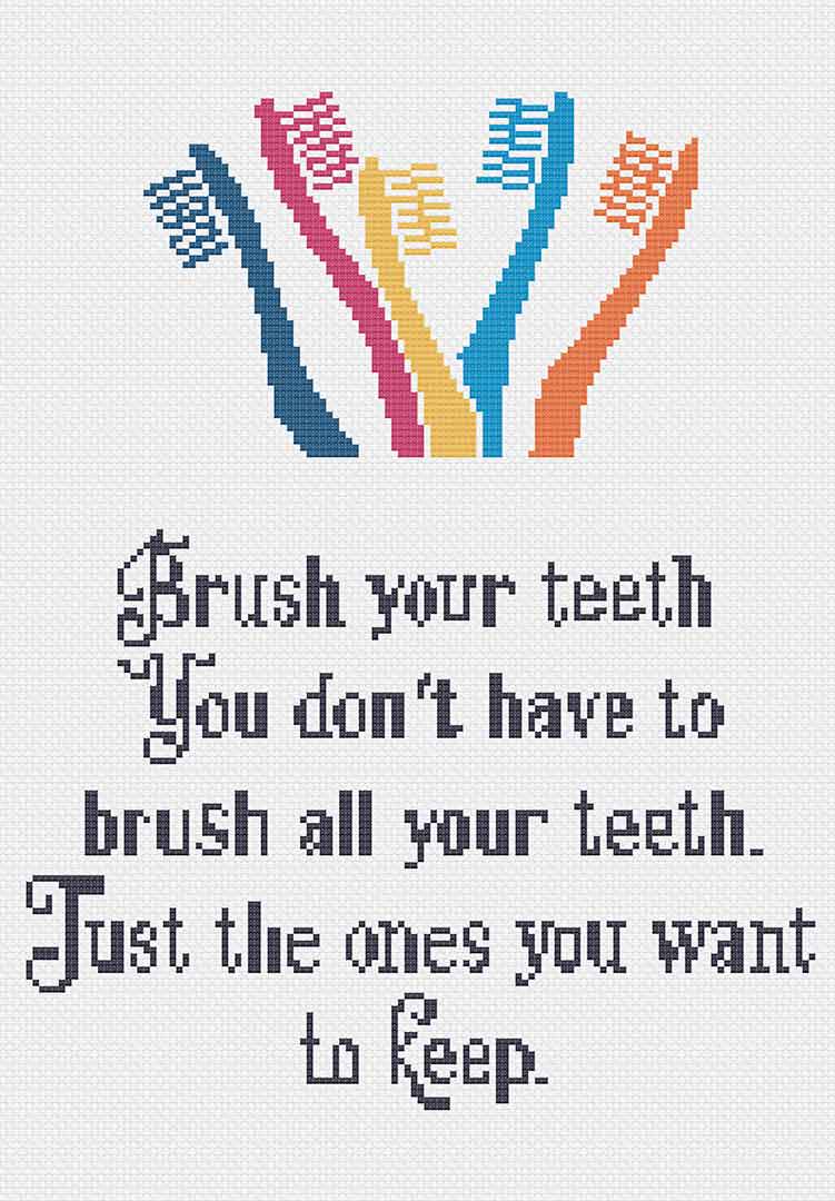 Stitched preview of Brush Your Teeth Counted Cross Stitch Pattern and Kit