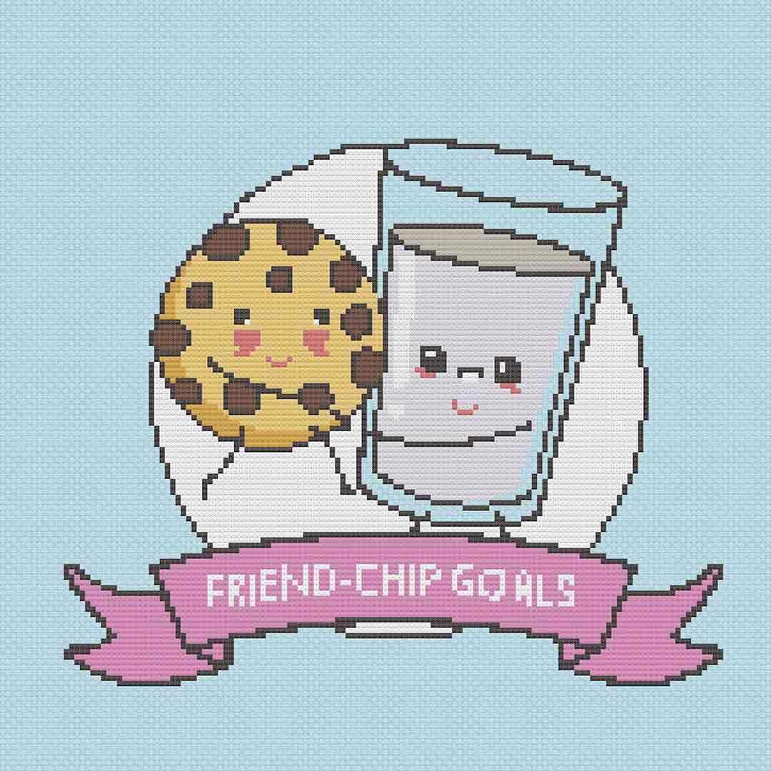 Stitched preview of Friend-Chip Counted Cross Stitch Pattern and Kit