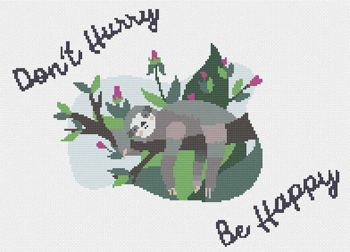 Stitched preview of Happy Sloth Counted Cross Stitch Pattern and Kit