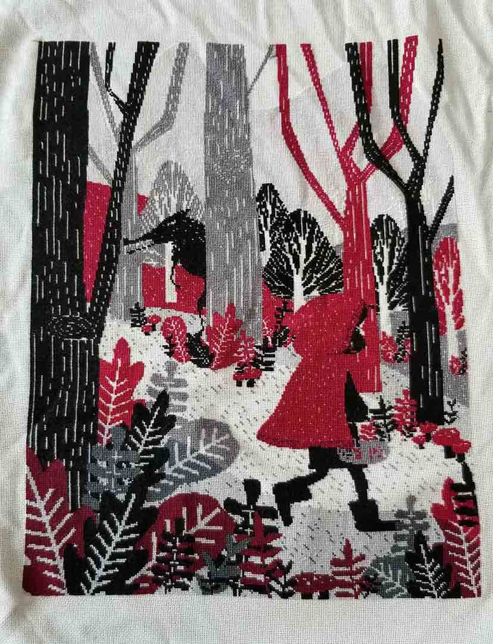 An image of Red Riding Hood Counted Cross Stitch Pattern and Kit stitched by a customer