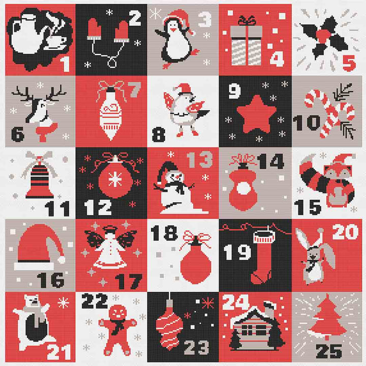 Stitched preview of Advent Calendar Counted Cross Stitch Pattern and Kit