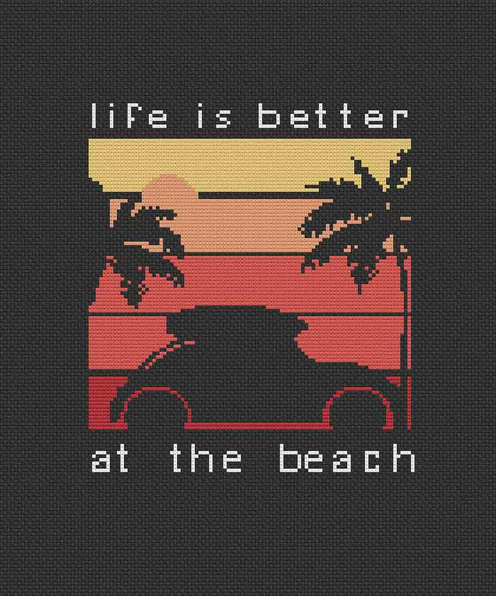 Stitched preview of At The Beach Counted Cross Stitch Pattern and Kit