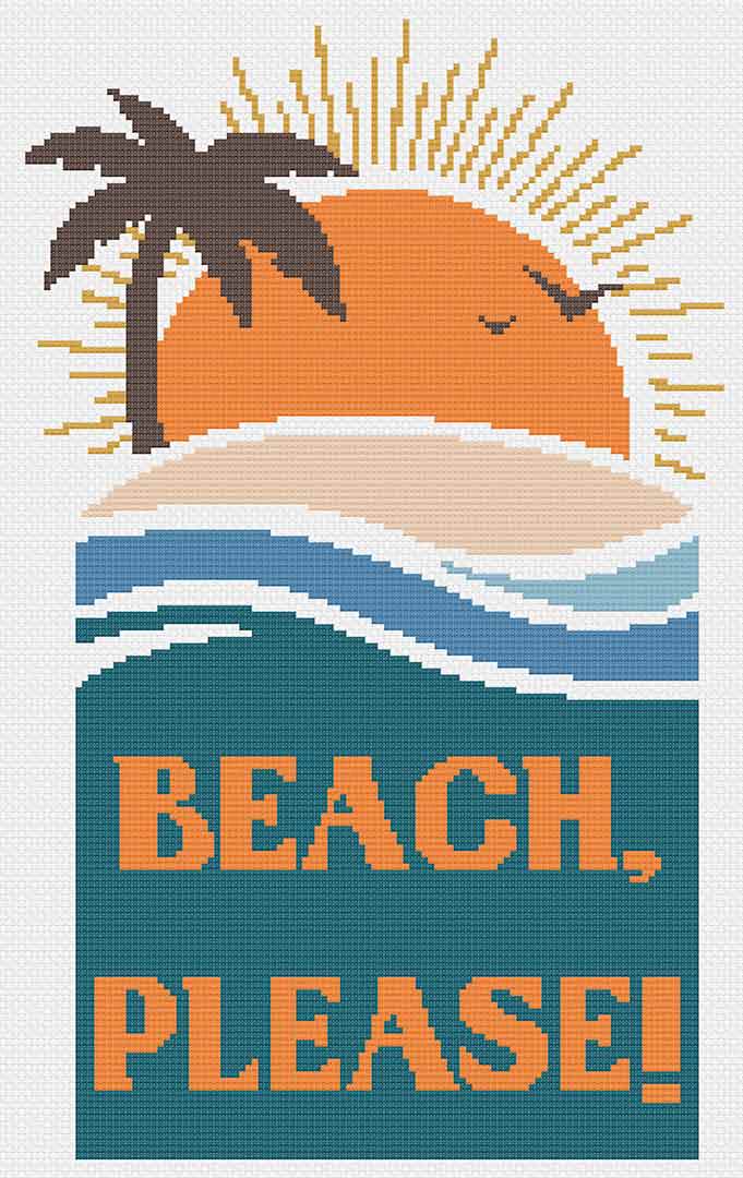 Stitched preview of Beach Please Counted Cross Stitch Pattern and Kit