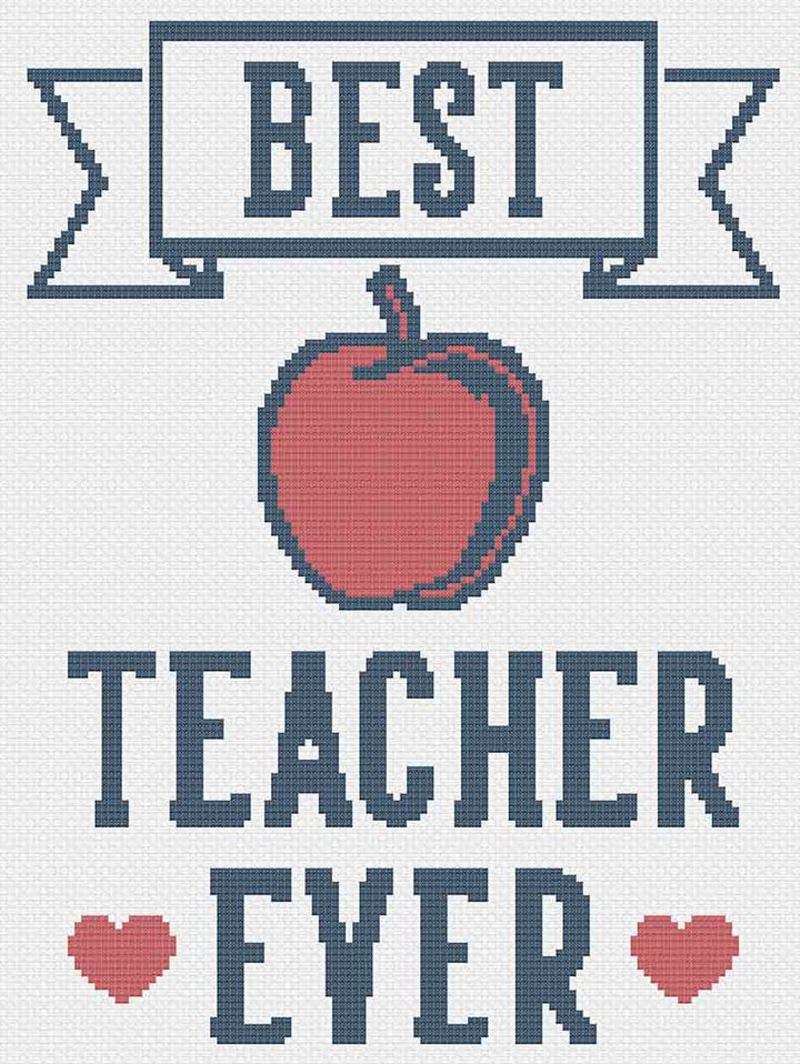 Stitched preview of Best Teacher Counted Cross Stitch Pattern and Kit