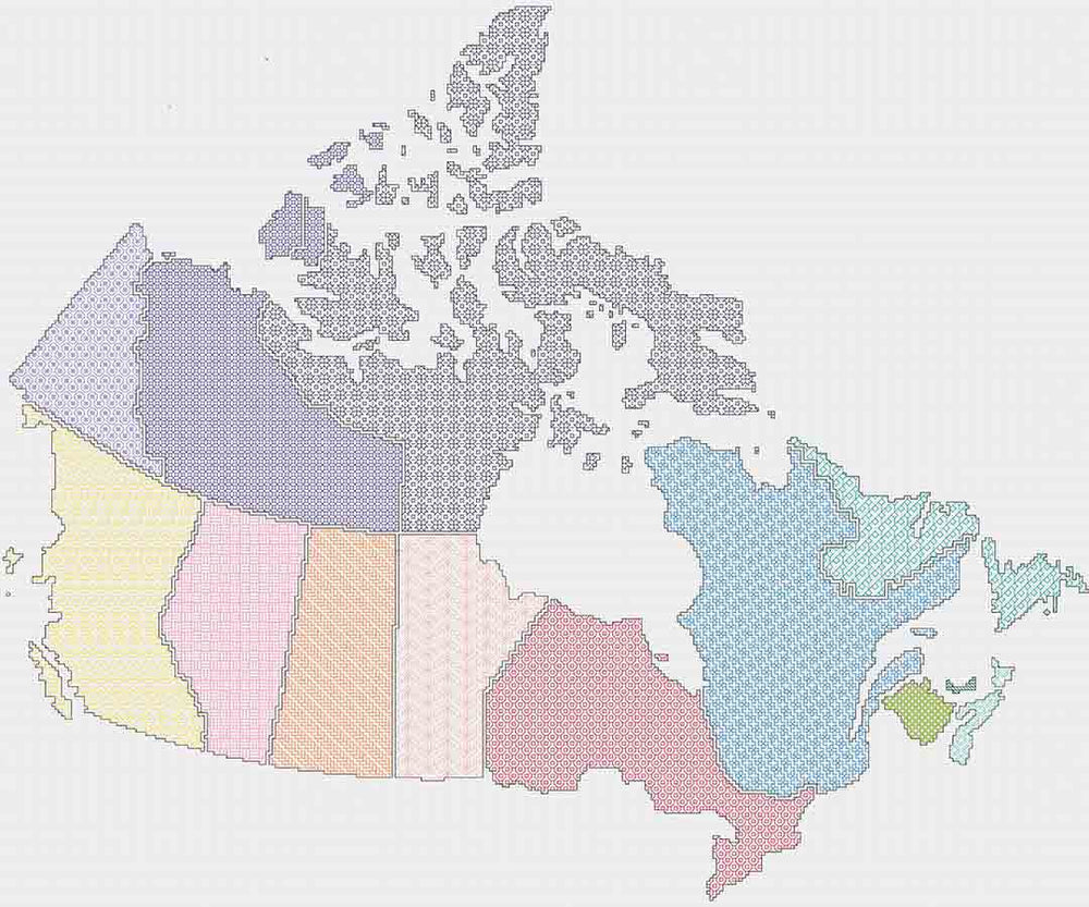 Stitched preview of Map Of Canada Counted Cross Stitch Pattern and Kit