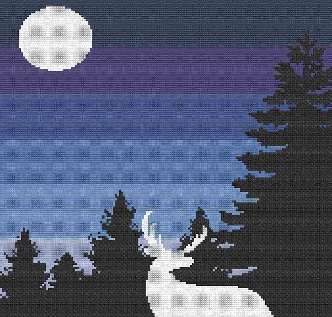 Stitched preview of Blue Winter Night Counted Cross Stitch Pattern and Kit