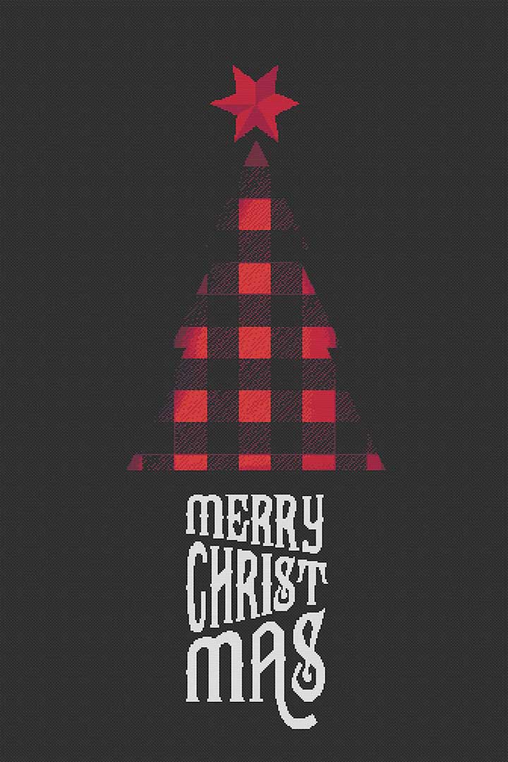 Stitched preview of Buffalo Plaid Christmas Counted Cross Stitch Pattern and Kit