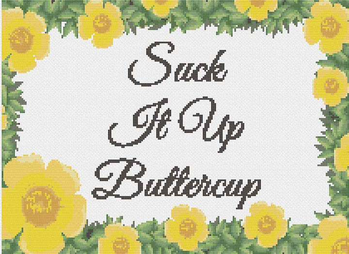 Stitched preview of Buttercup Counted Cross Stitch Pattern and Kit