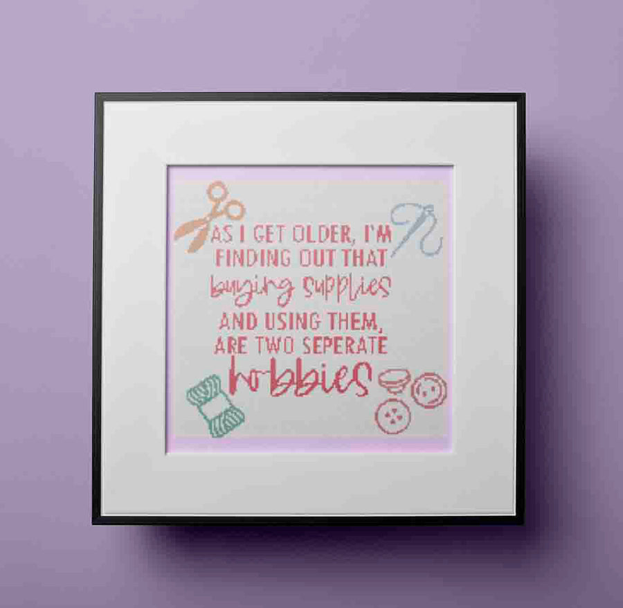 Stitched and framed preview of Buying Supplies Counted Cross Stitch Pattern and Kit