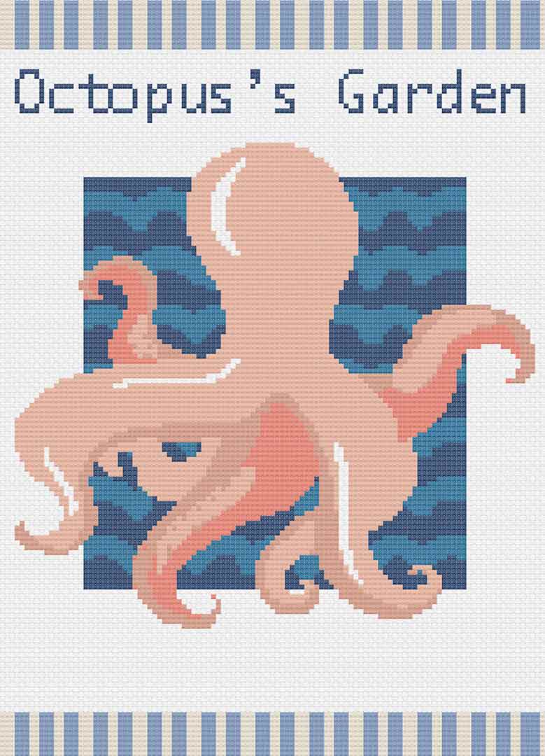 Stitched preview of Octopus's Garden Counted Cross Stitch Pattern and Kit