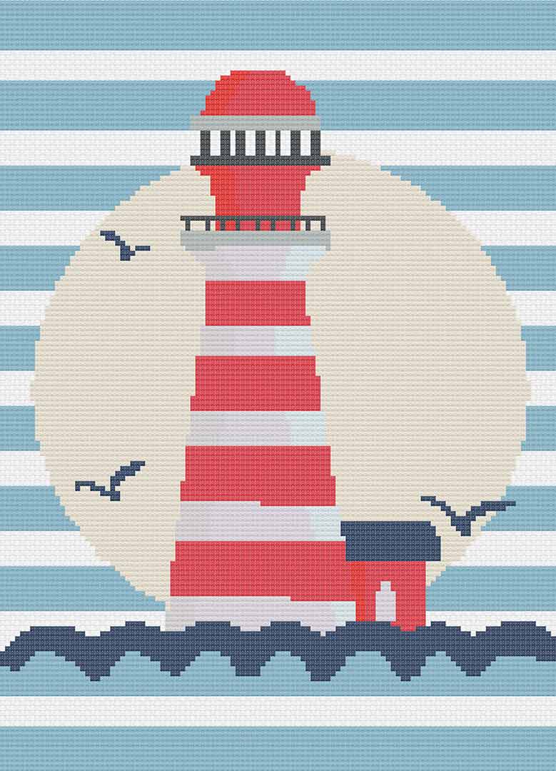 Stitched preview of Lighthouse Counted Cross Stitch Pattern and Kit