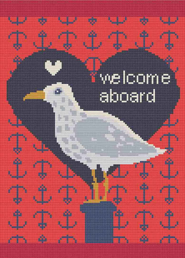 Stitched preview of Welcome Aboard Counted Cross Stitch Pattern and Kit