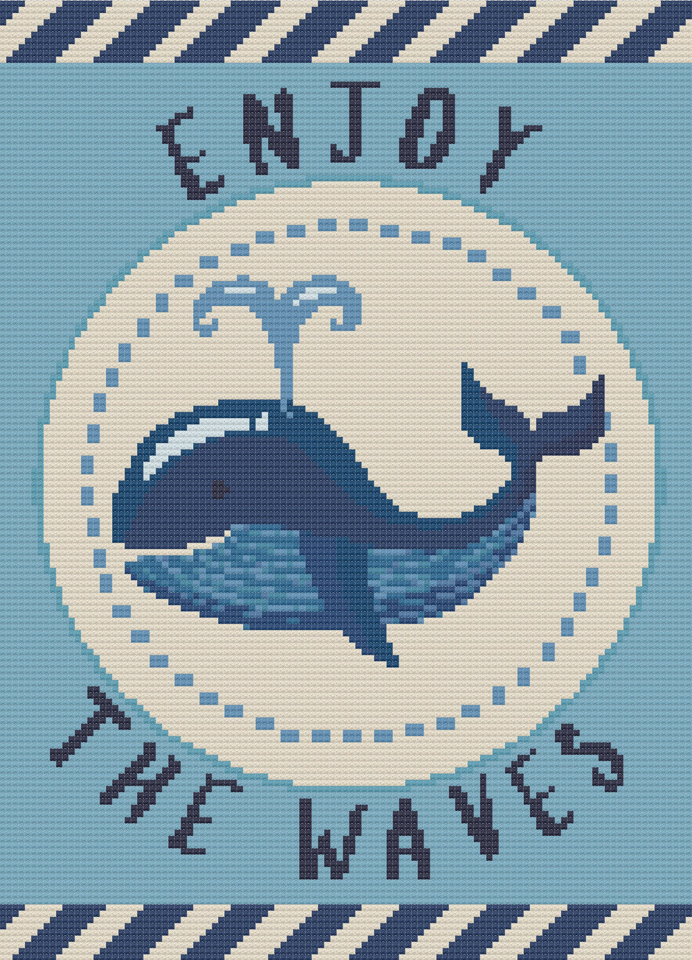 Stitched and framed preview of Enjoy The Waves Counted Cross Stitch Pattern and Kit