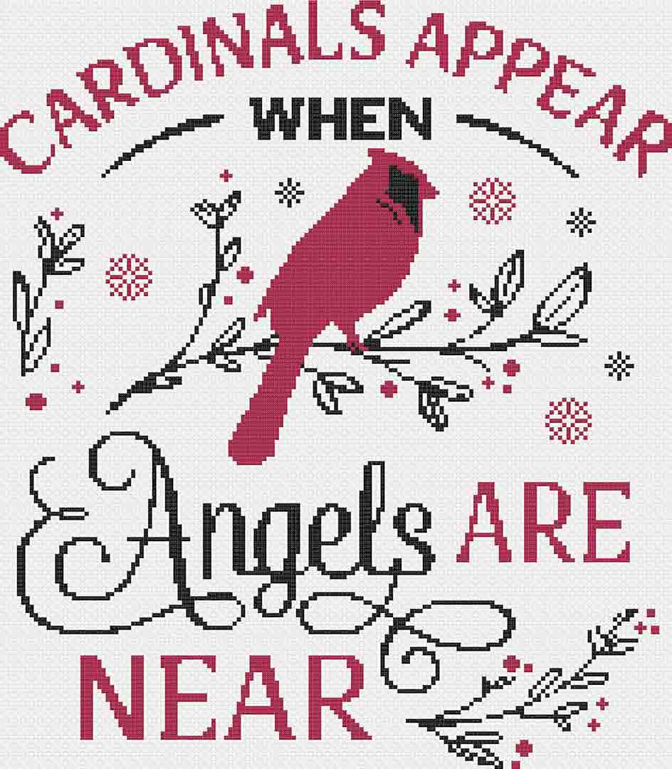 Stitched preview of Cardinals Appear Counted Cross Stitch Pattern and Kit