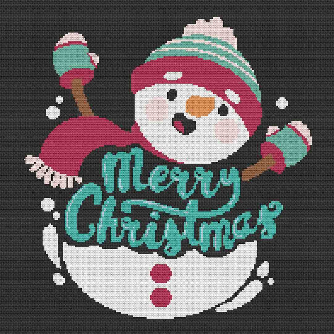 Stitched preview of Christmas Snowman Counted Cross Stitch Pattern and Kit