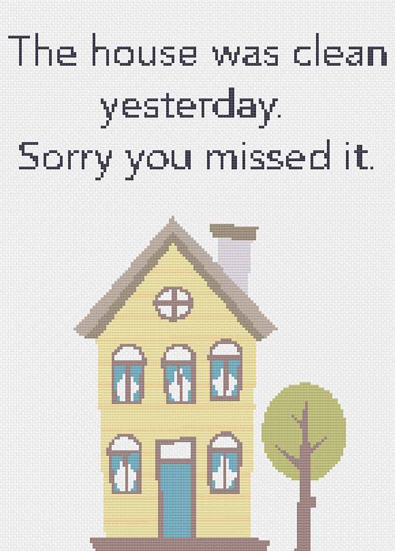 Stitched preview of Clean Yesterday Counted Cross Stitch Pattern and Kit