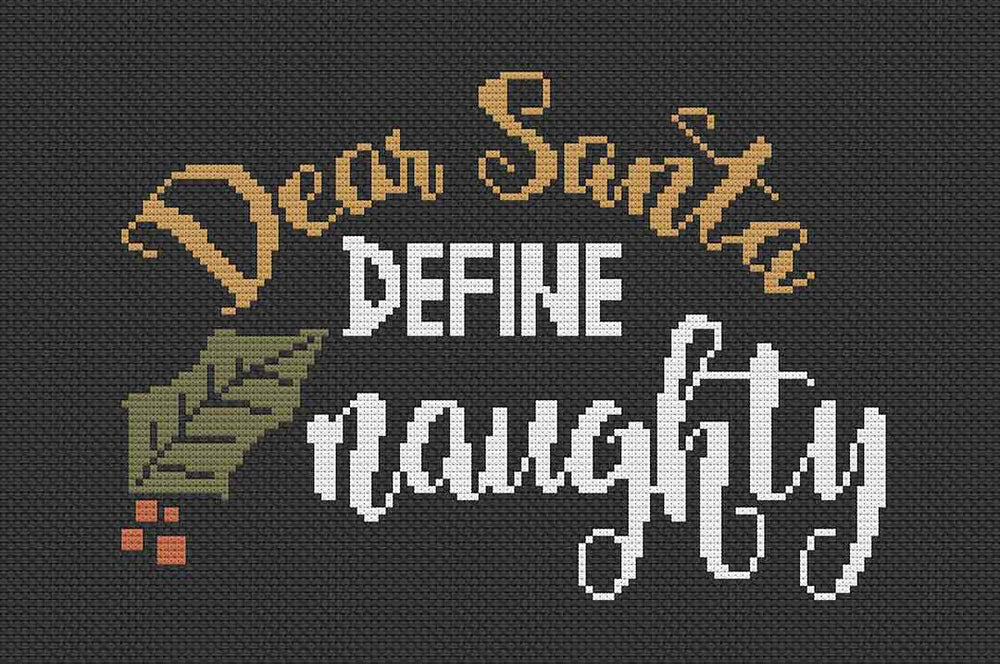 Stitched preview of Define Naughty Counted Cross Stitch Pattern and Kit