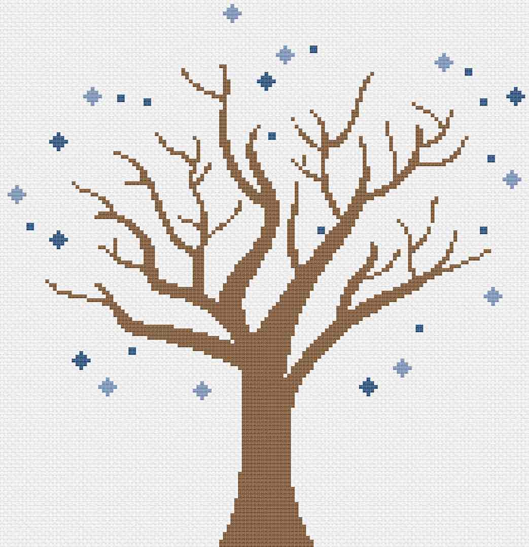 Stitched preview of 4 Season Tree Set Counted Cross Stitch Pattern and Kit