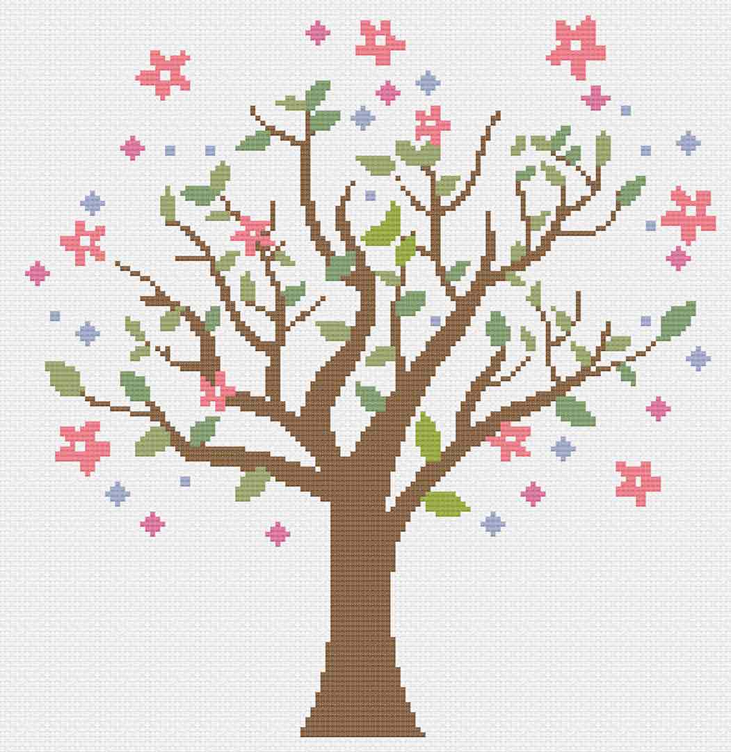 Stitched preview of 4 Season Tree Set Counted Cross Stitch Pattern and Kit