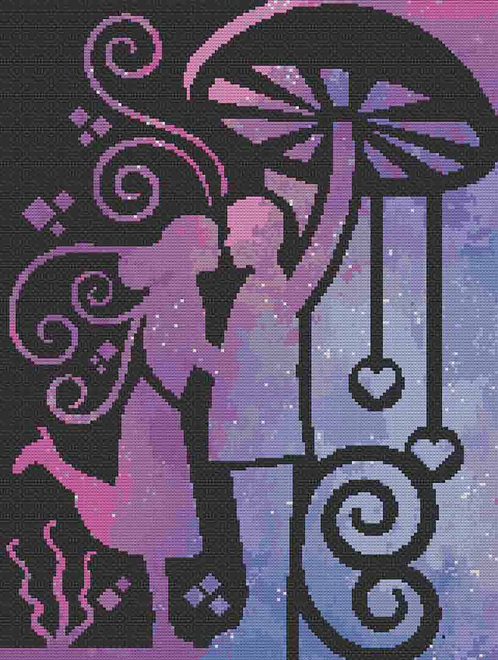 Stitched preview of Galaxy Valentine Counted Cross Stitch Pattern and Kit