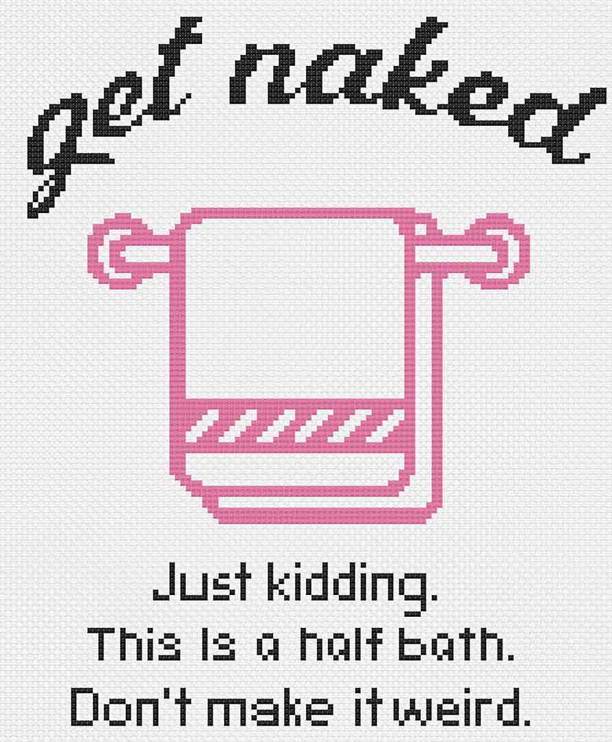 Stitched preview of Get Naked Counted Cross Stitch Pattern and Kit
