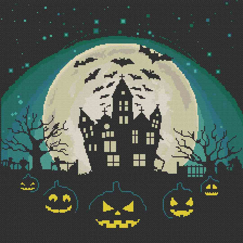 Stitched preview of Halloween Night Counted Cross Stitch Pattern and Kit