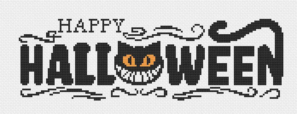 Stitched preview of Halloween Cat Counted Cross Stitch Pattern and Kit