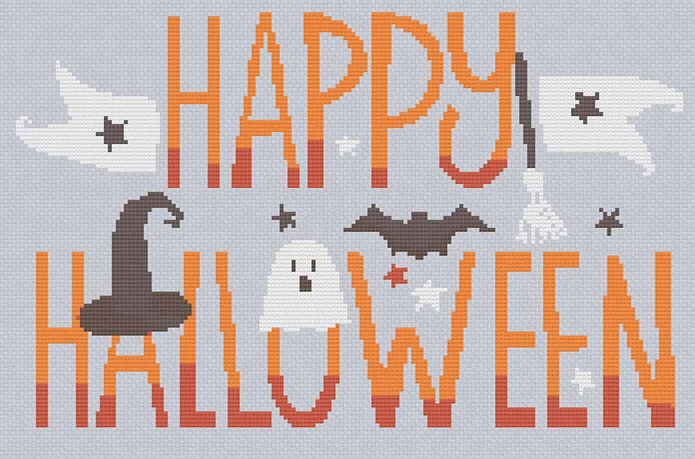 Stitched preview of Happy Halloween Counted Cross Stitch pattern and Kit