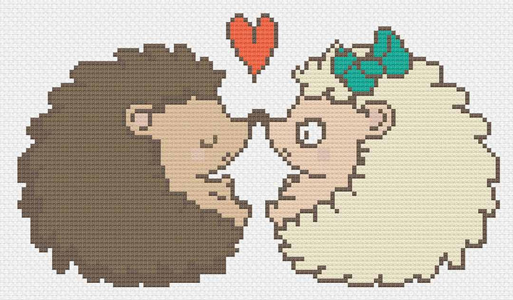 Stitched preview of Hedgehogs from Animal Couples Set Counted Cross Stitch Pattern and Kit