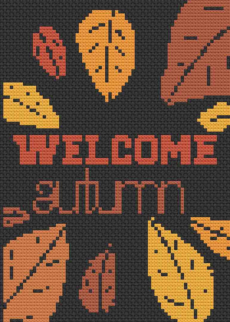 Stitched preview of 1 of 3 patterns from Hello Autumn Full Set Counted Cross Stitch Pattern and Kit