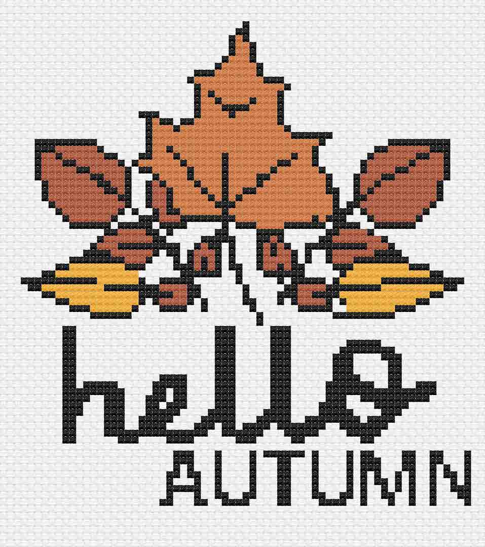 Stitched preview of 1 of 3 Hello Autumn Counted Cross Stitch Pattern and Kit