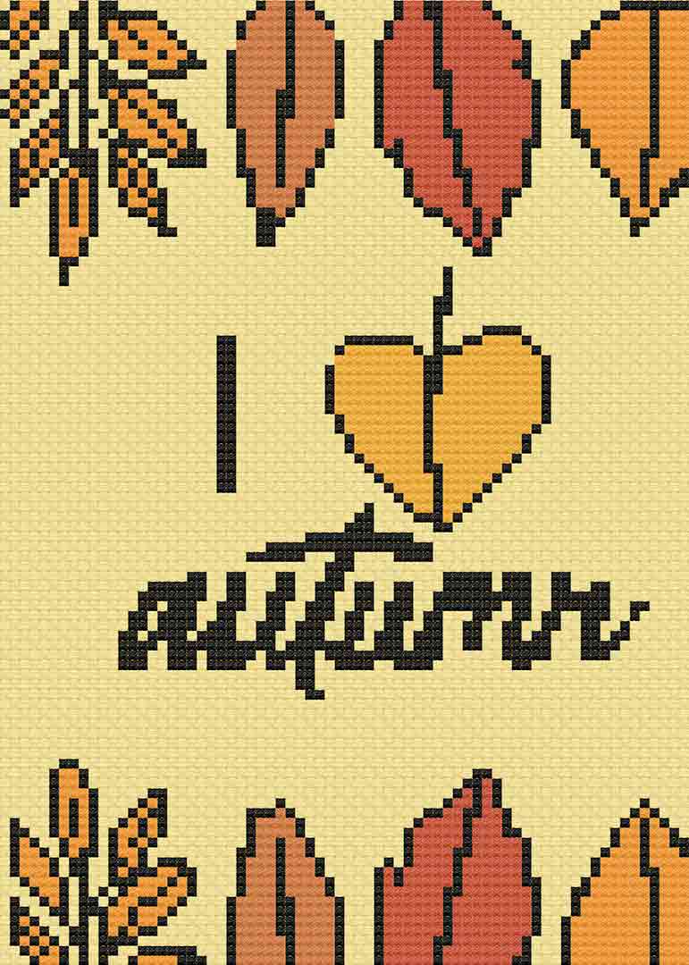 Stitched preview of 2 of 3 Hello Autumn Counted Cross Stitch Pattern and Kit