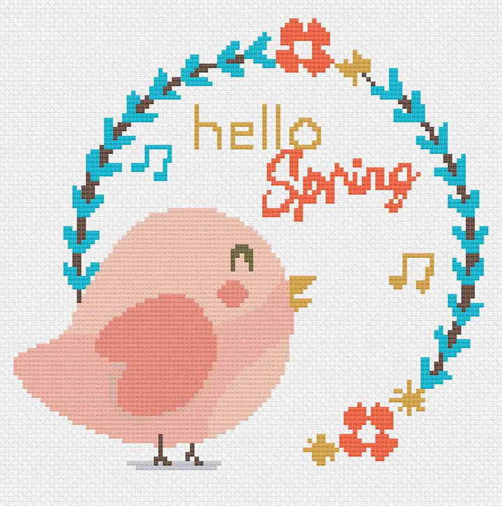 Stitched preview of 1 of 3 patterns in Hello Spring Set Counted Cross Stitch Pattern and Kit