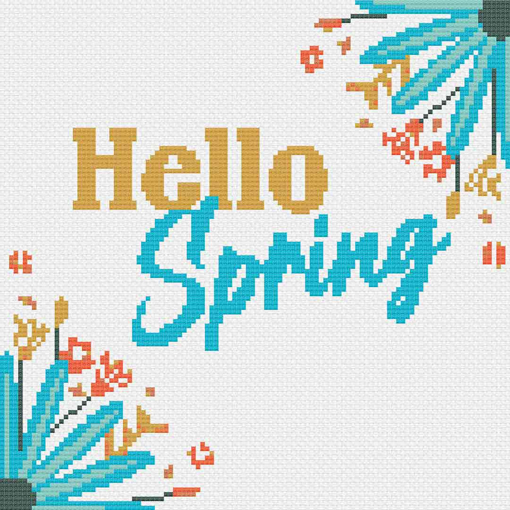 Stitched preview of Hello Spring 2 of 3 Counted Cross Stitch Pattern and Kit