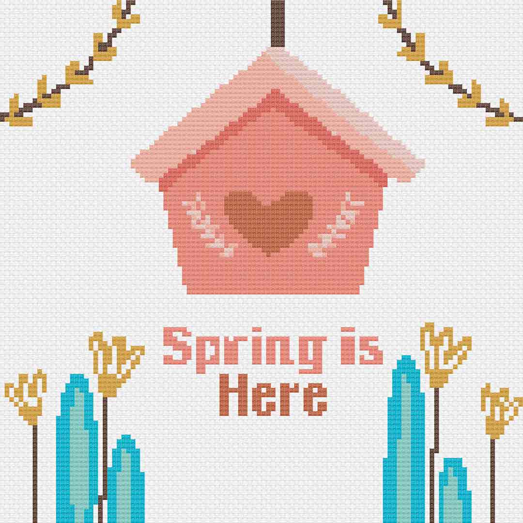 Stitched preview of 1 of 3 patterns in Hello Spring Set Counted Cross Stitch Pattern and Kit