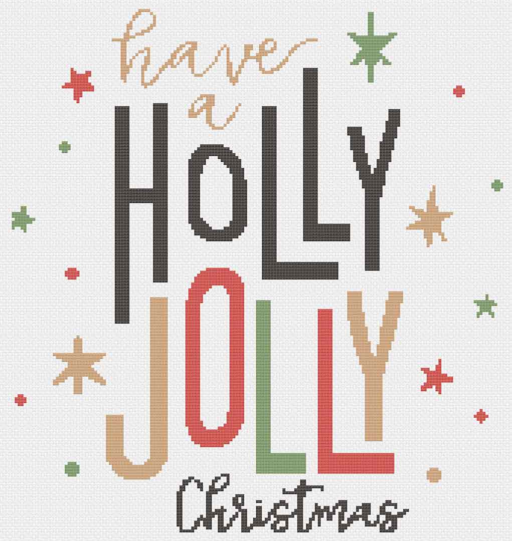 Stitched preview of Holly Jolly Counted Cross Stitch Pattern and Kit