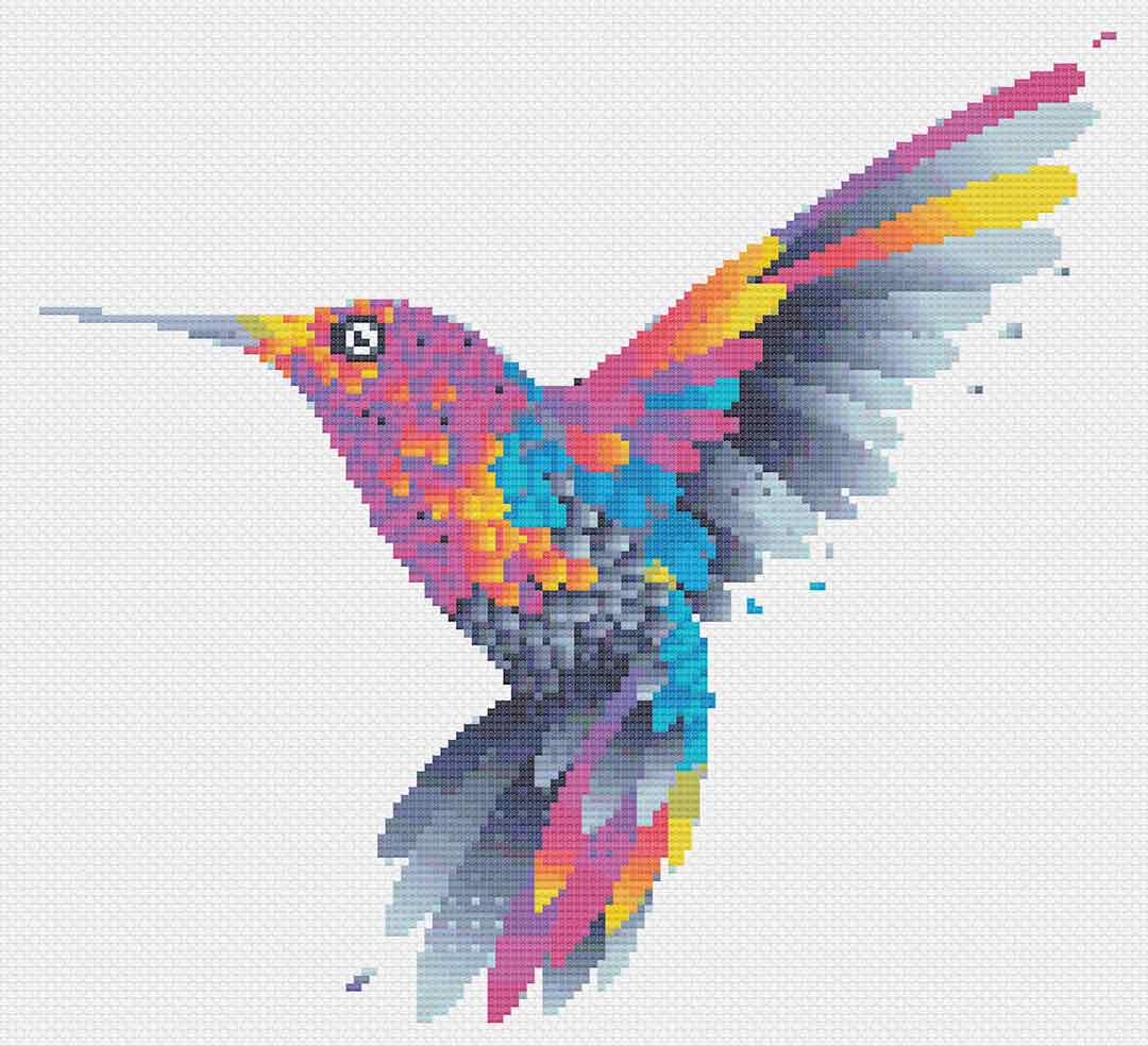 Stitched preview of Hummingbird Counted Cross Stitch Pattern and Kit