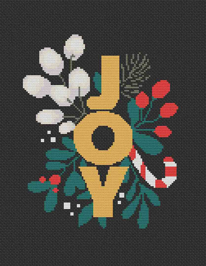 Stitched preview of Joy Counted Cross Stitch Pattern and Kit