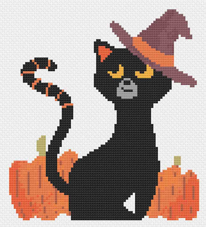 Stitched preview of Little Boo Kitty Counted Cross Stitch Pattern and Kit